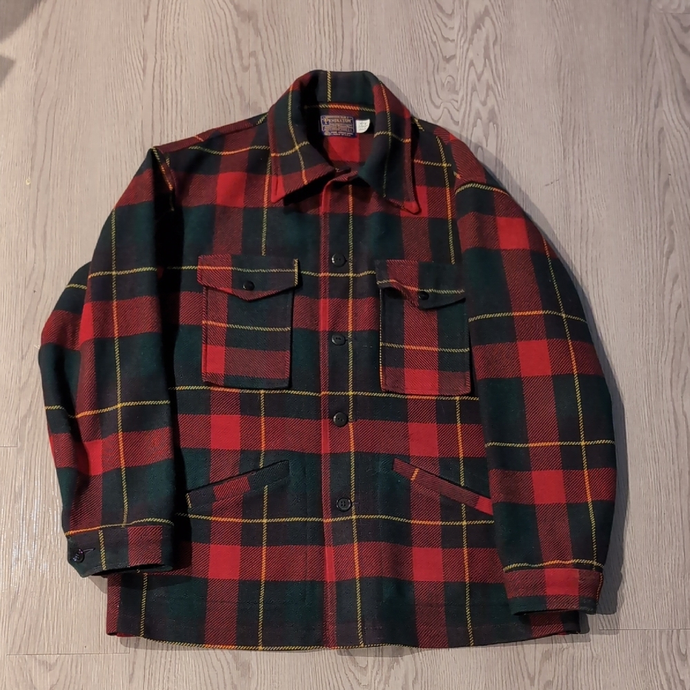 Pendleton Red and Green Plaid Military Jacket